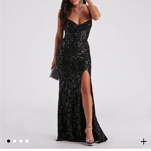 Windsor Lori Formal Sequin Lace-Up Long Dress